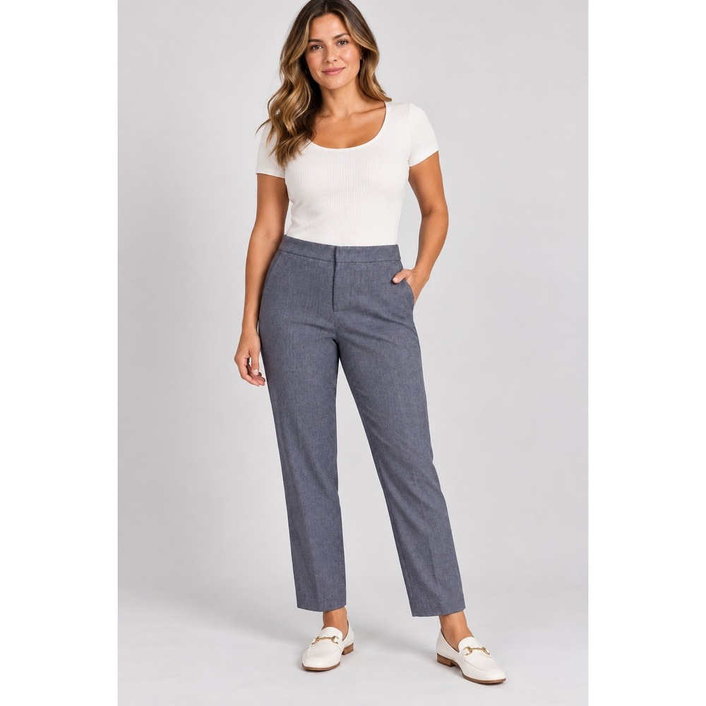 Zara Blue Linen Blend High Waist Straight Leg Trouser Pant Sz Large Minimalist